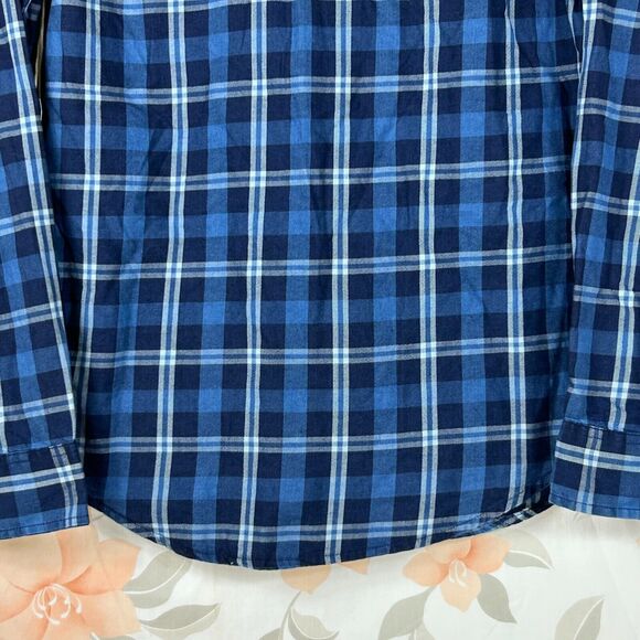 Mutual Weave Dress Shirt Mens Small Blue Plaid Button Up Long Sleeve Pockets - Picture 8 of 12